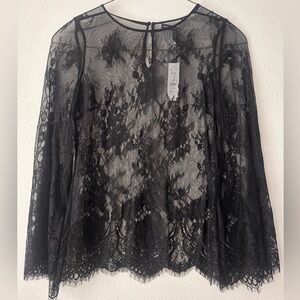 White House Black Market Gorgeous Elegant Black Lace Top with Bell Sleeves